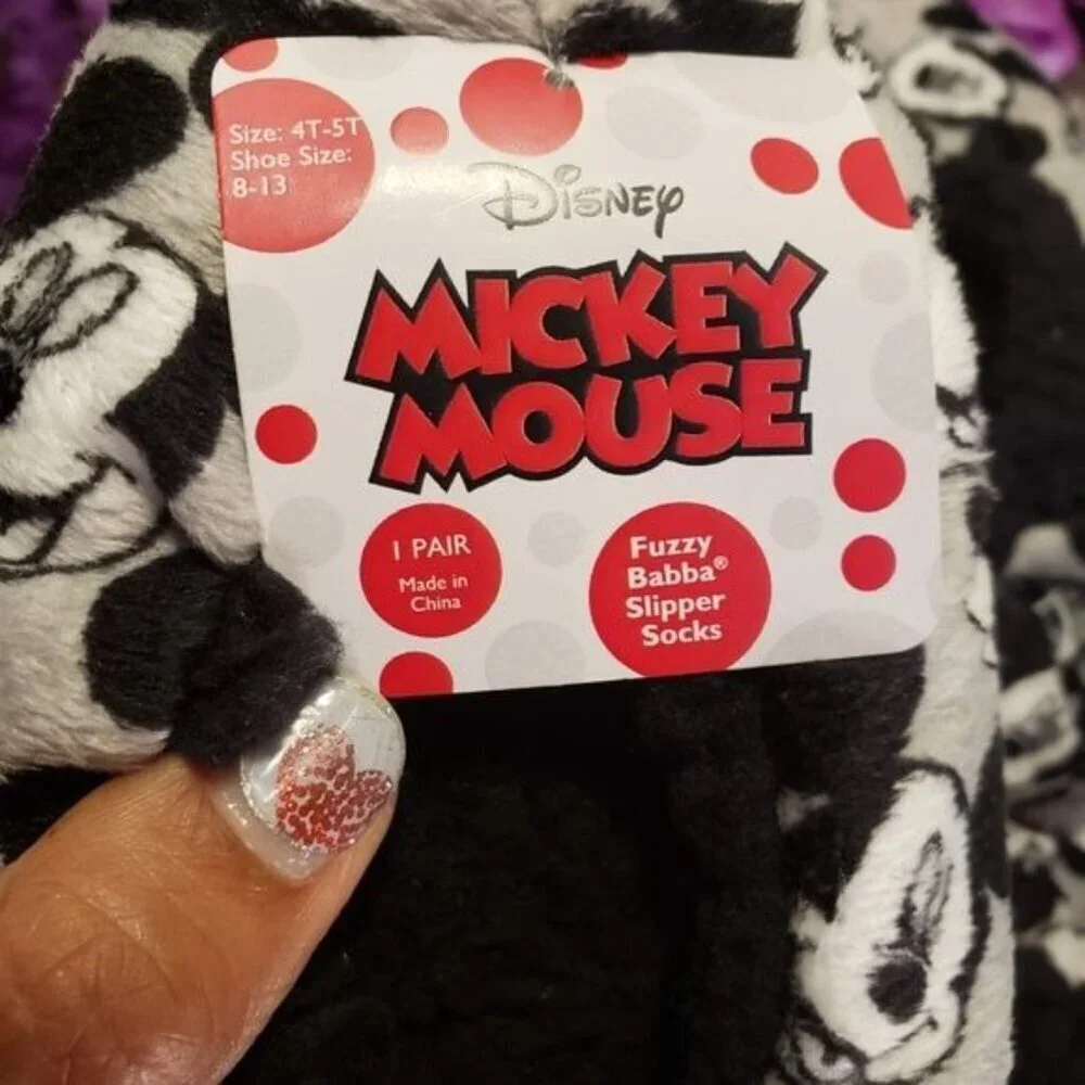 Mickey Mouse Disney Slippers Shoe Fuzzy Plush Kid Babba Foot Wear Grey Black